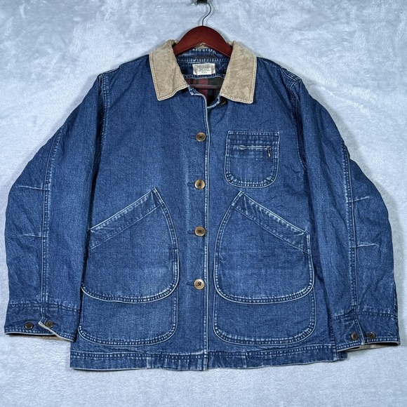 L.L. Bean Jackets & Blazers - LL Bean Jacket Womens Petite Small Blue Denim Barn Chore Corduroy Collar*